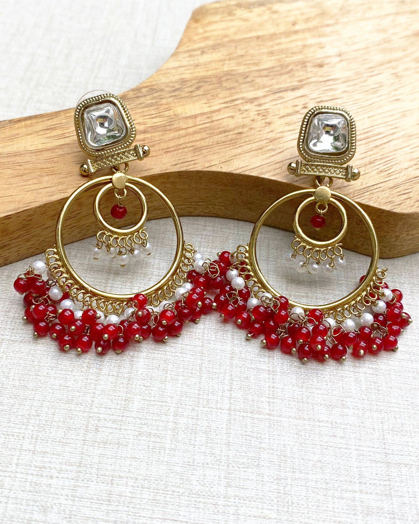 Maharani Red Pearl Chandbali Earrings