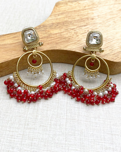 Maharani Red Pearl Chandbali Earrings
