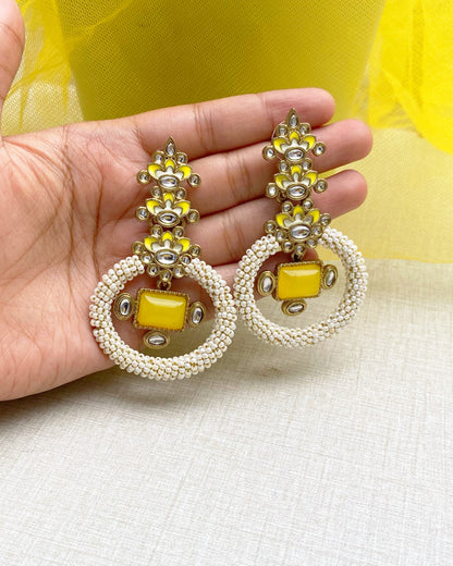 Yellow Sunshine Meenakari & Pearl Earrings