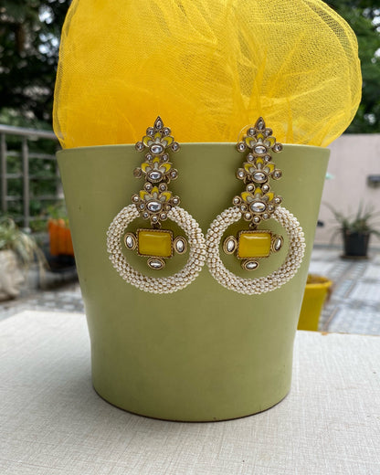 Yellow Sunshine Meenakari & Pearl Earrings