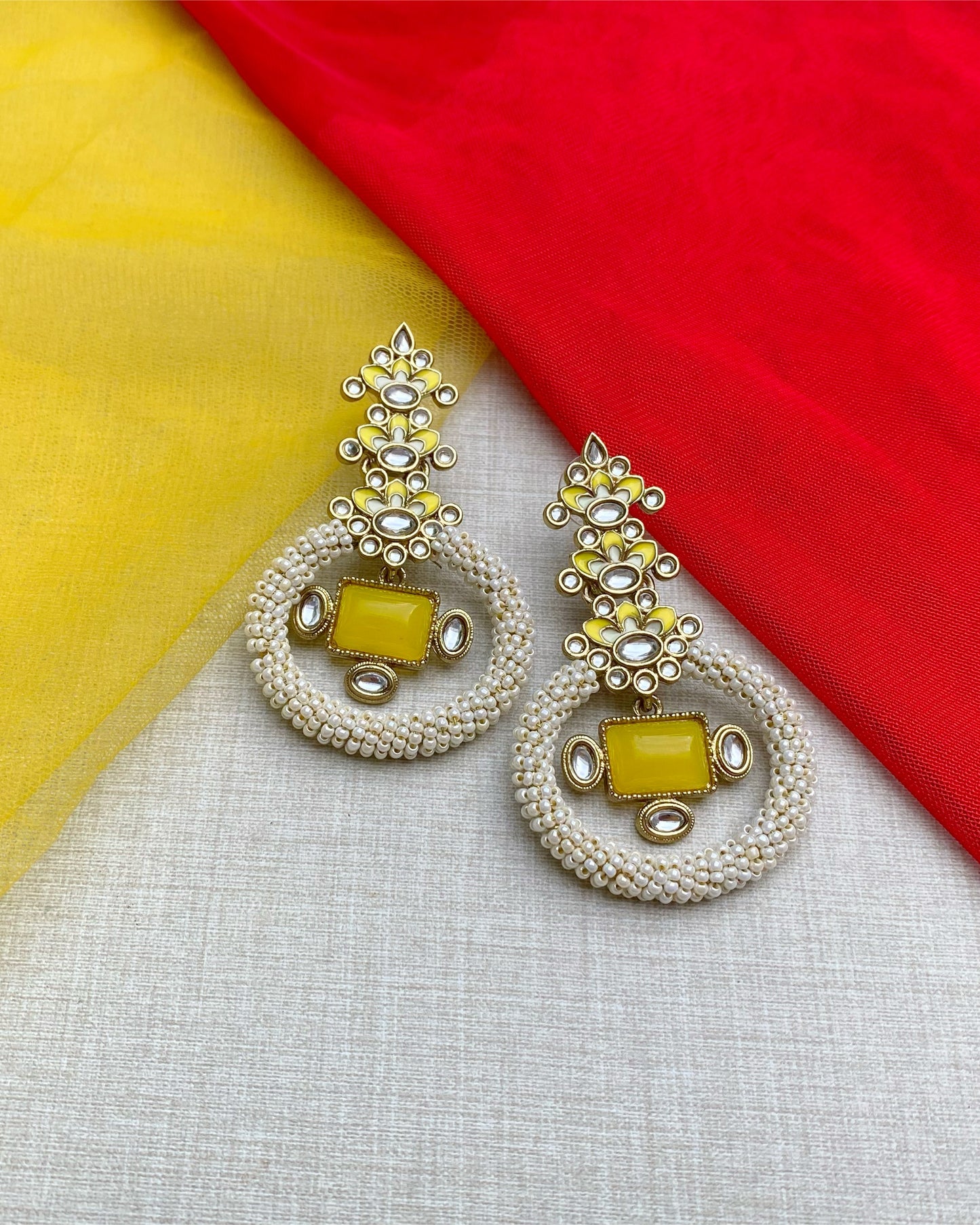 Yellow Sunshine Meenakari & Pearl Earrings