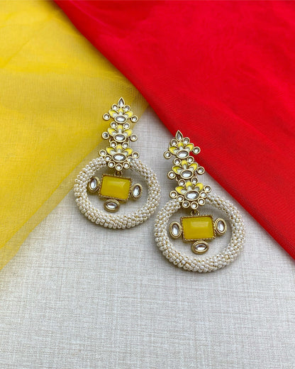 Yellow Sunshine Meenakari & Pearl Earrings