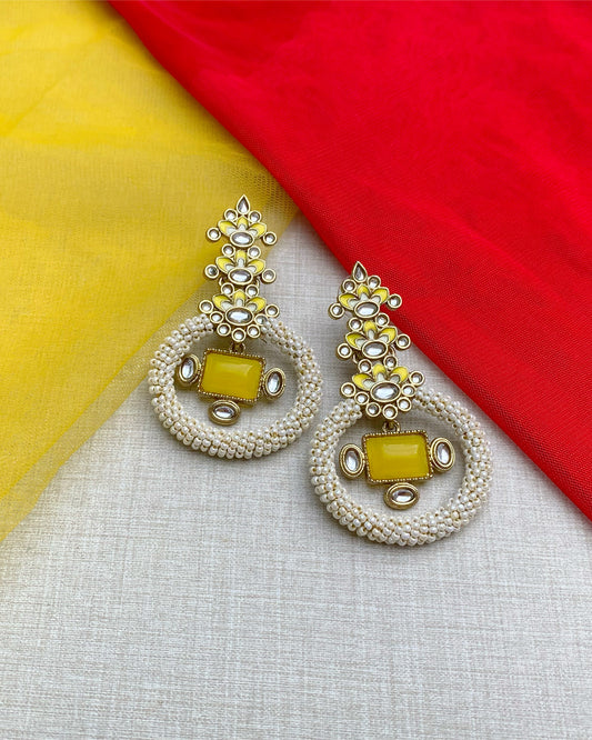 Yellow Sunshine Meenakari & Pearl Earrings