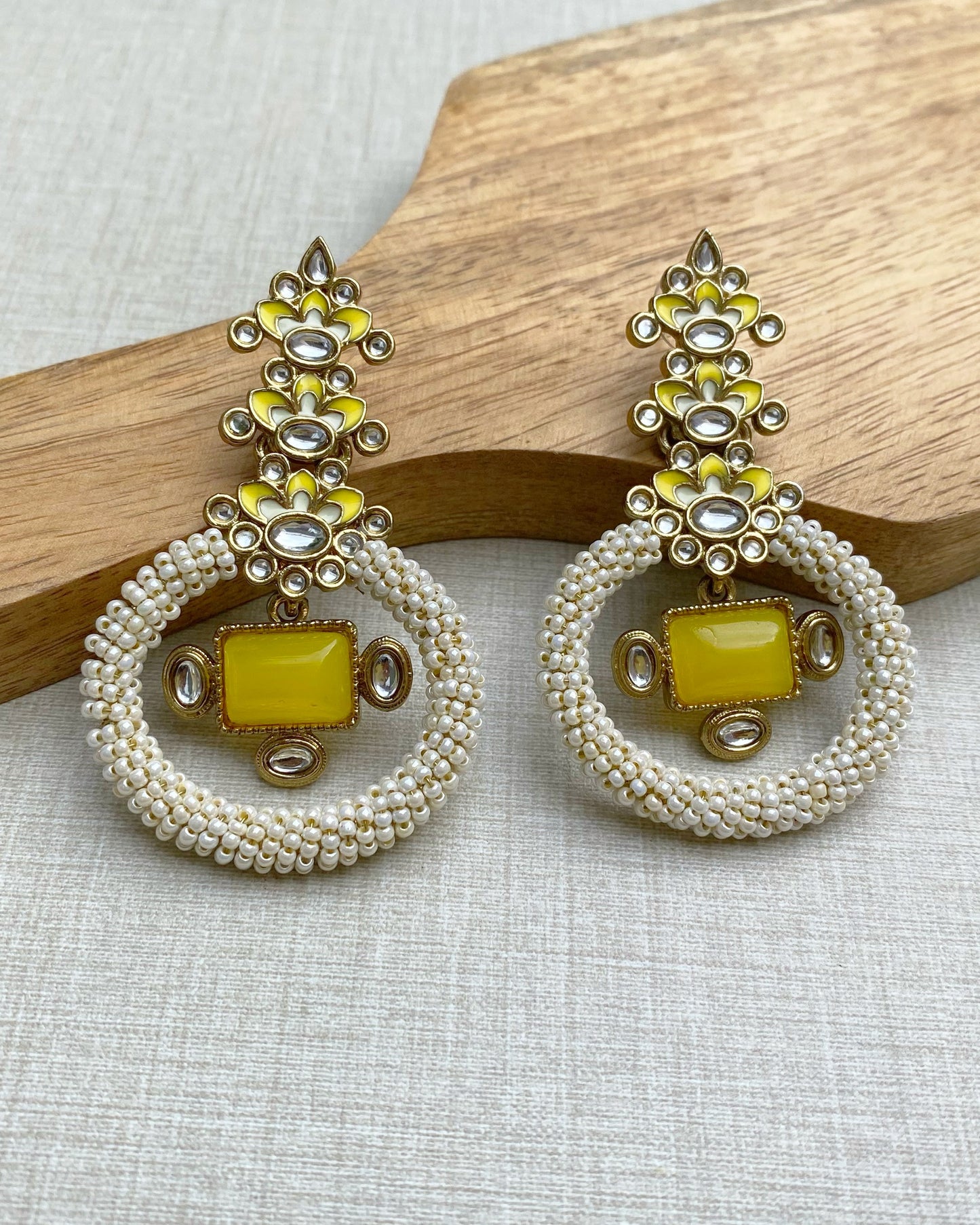 Yellow Sunshine Meenakari & Pearl Earrings