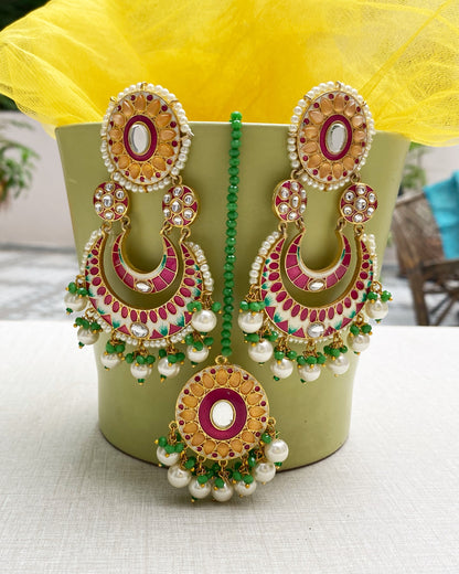 Multi-Hue Chandbali Earring with Maang Tikka