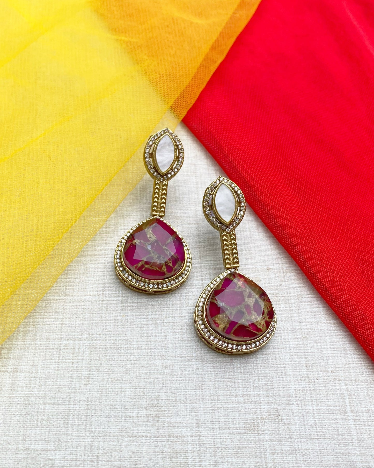 Magenta Pink Composite Stone Drop Earrings