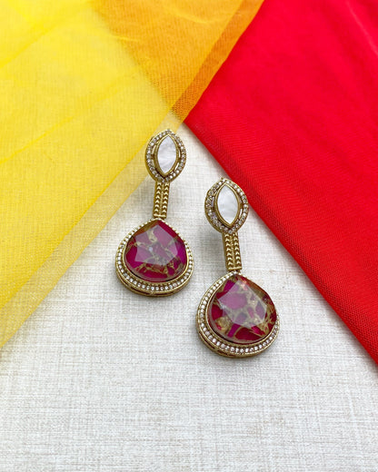 Magenta Pink Composite Stone Drop Earrings