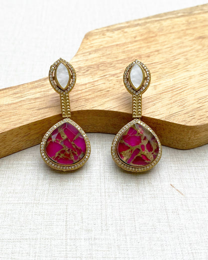 Magenta Pink Composite Stone Drop Earrings