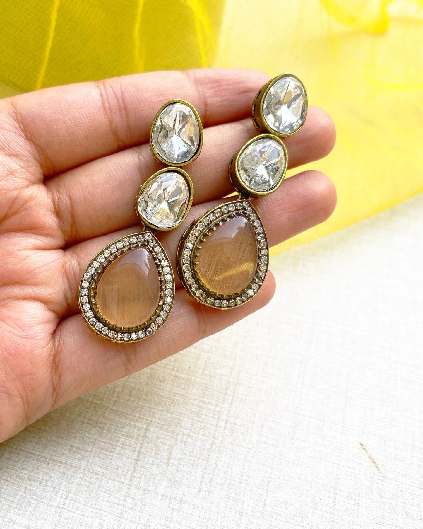 Peach Moonstone Drop Earrings
