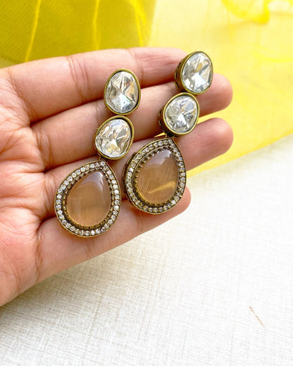 Peach Moonstone Drop Earrings