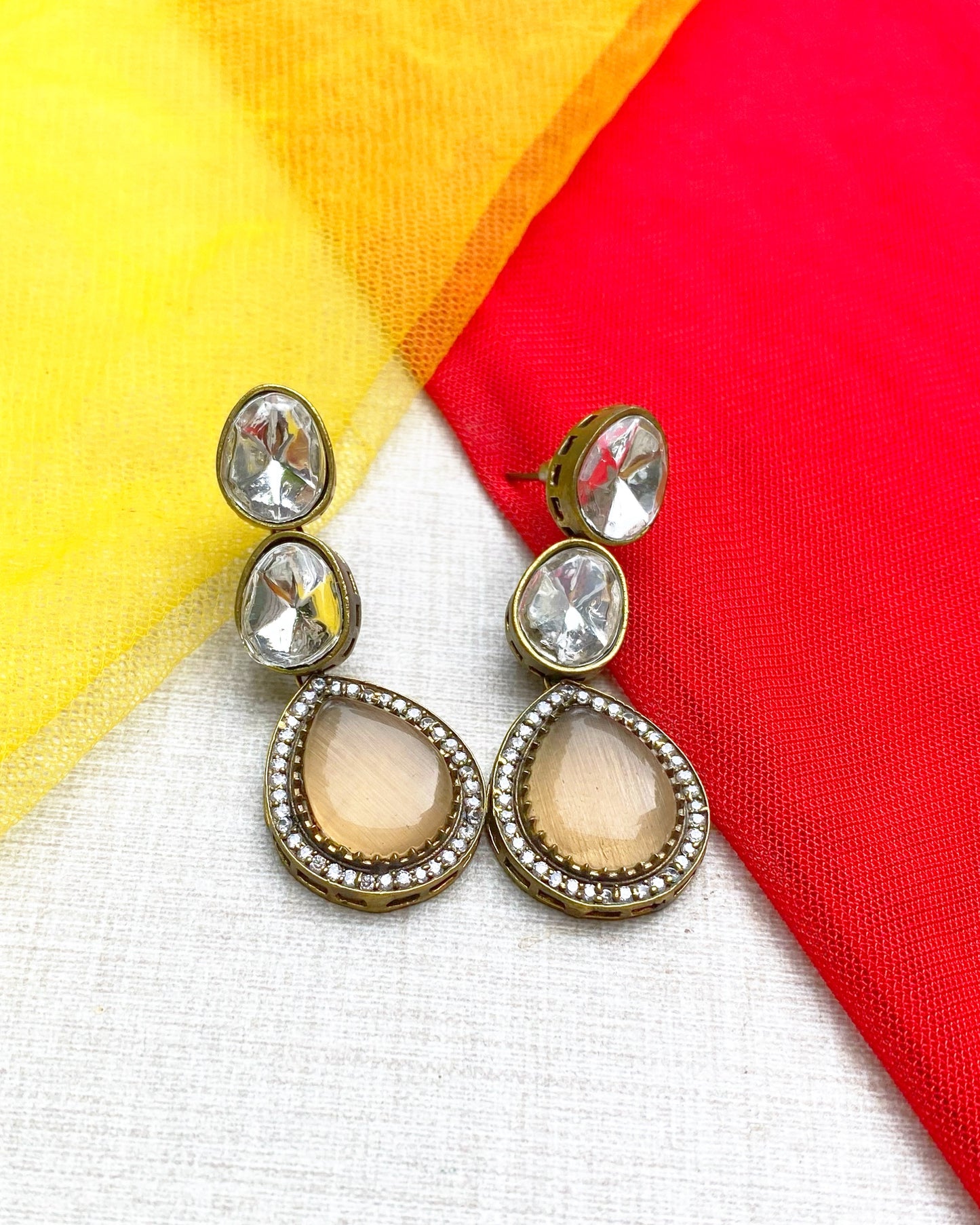 Peach Moonstone Drop Earrings