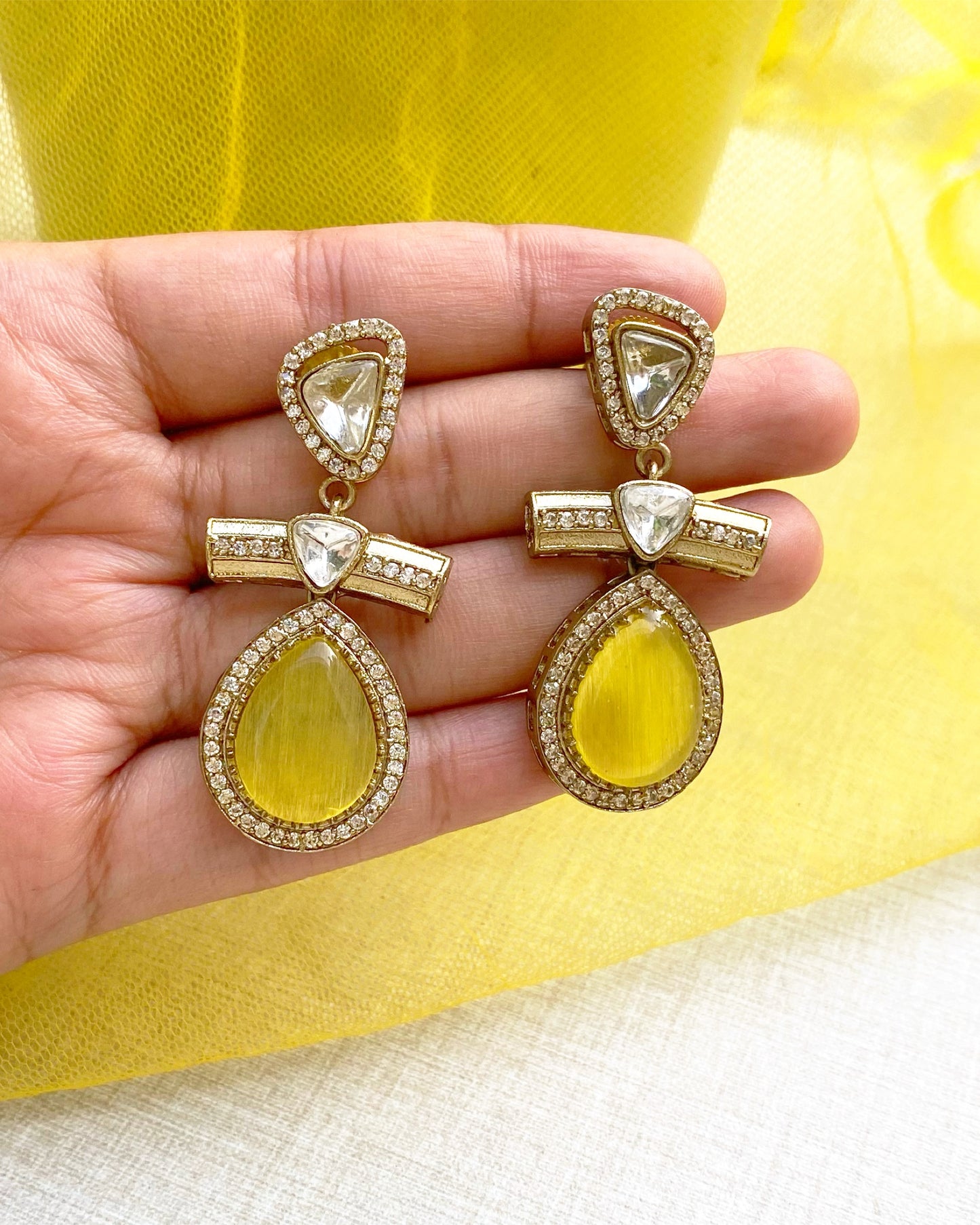 Lemon Yellow Zest Halo Teardrop Earrings