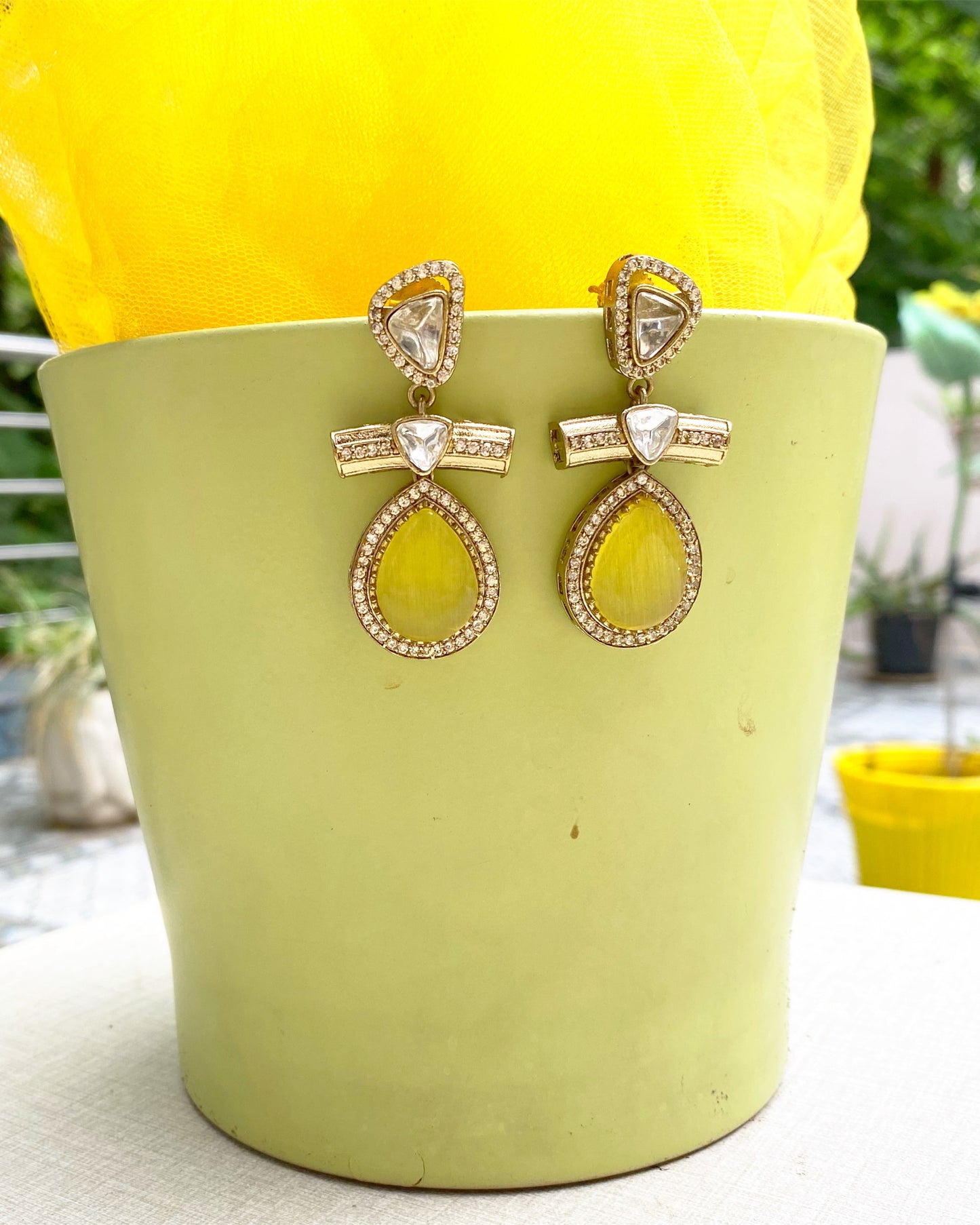 Lemon Yellow Zest Halo Teardrop Earrings