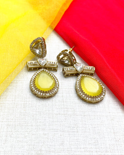 Lemon Yellow Zest Halo Teardrop Earrings