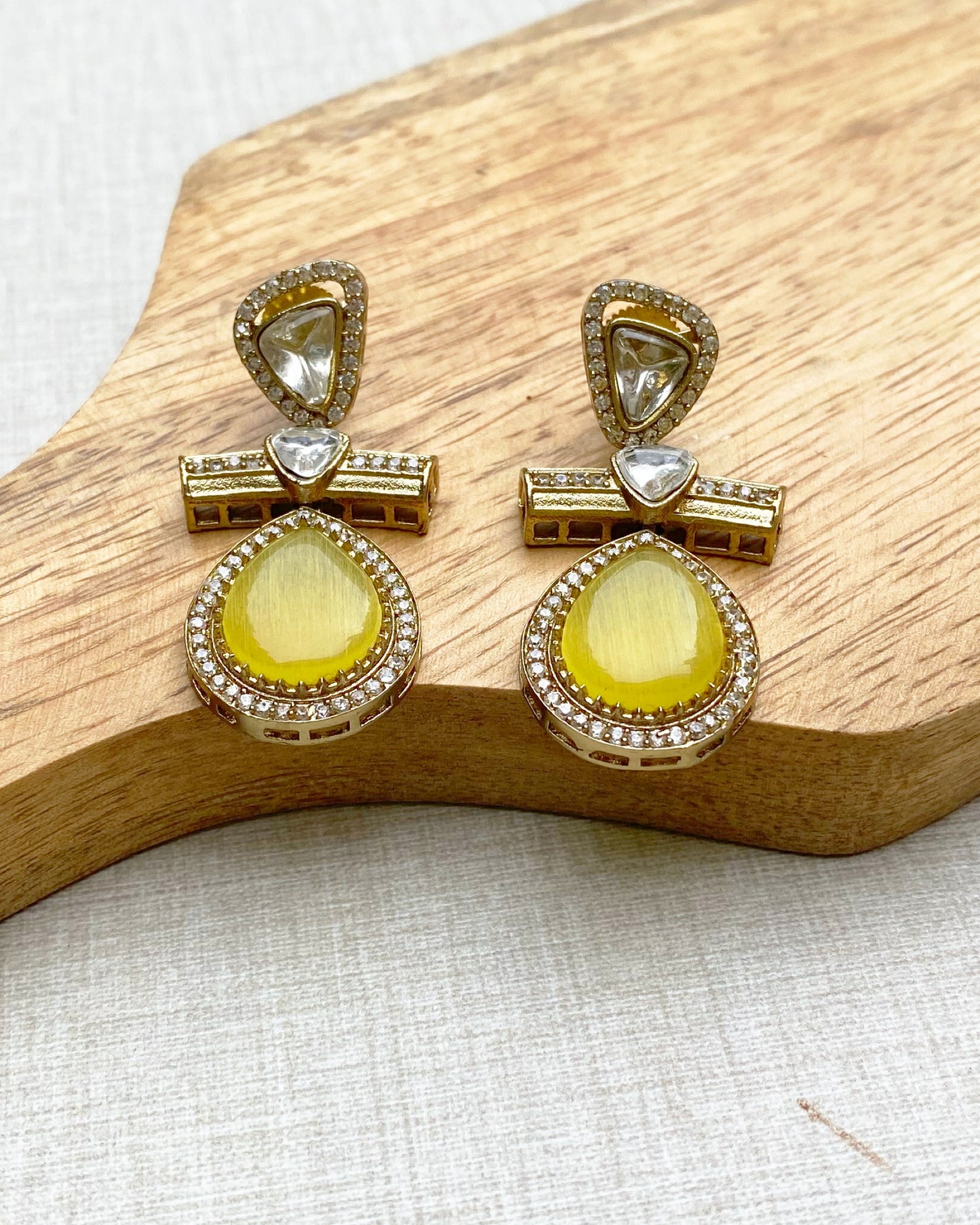 Lemon Yellow Zest Halo Teardrop Earrings