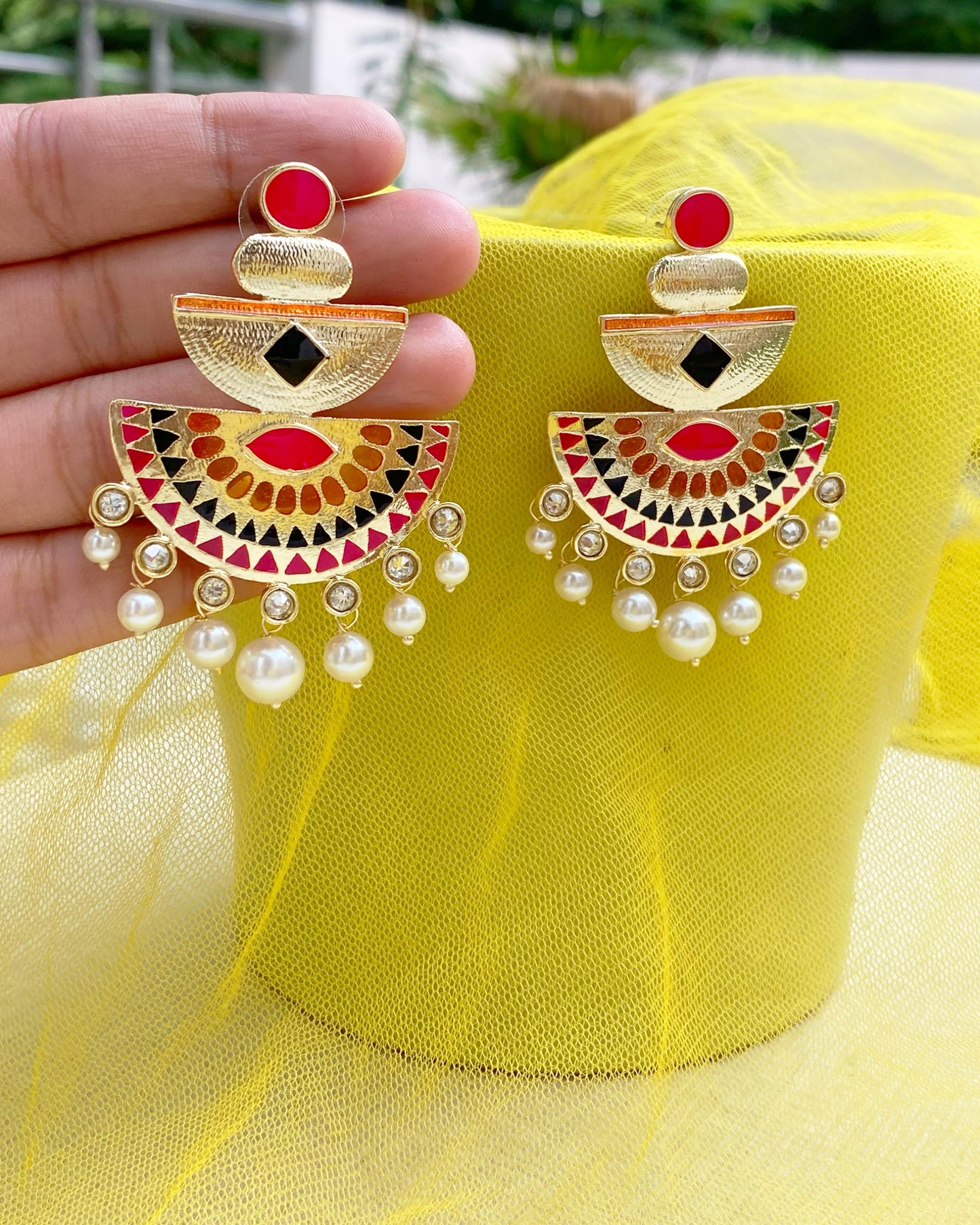 Multi-Color Tribal Geometric Enamel Earrings