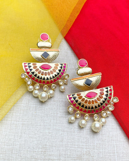 Multi-Color Tribal Geometric Enamel Earrings