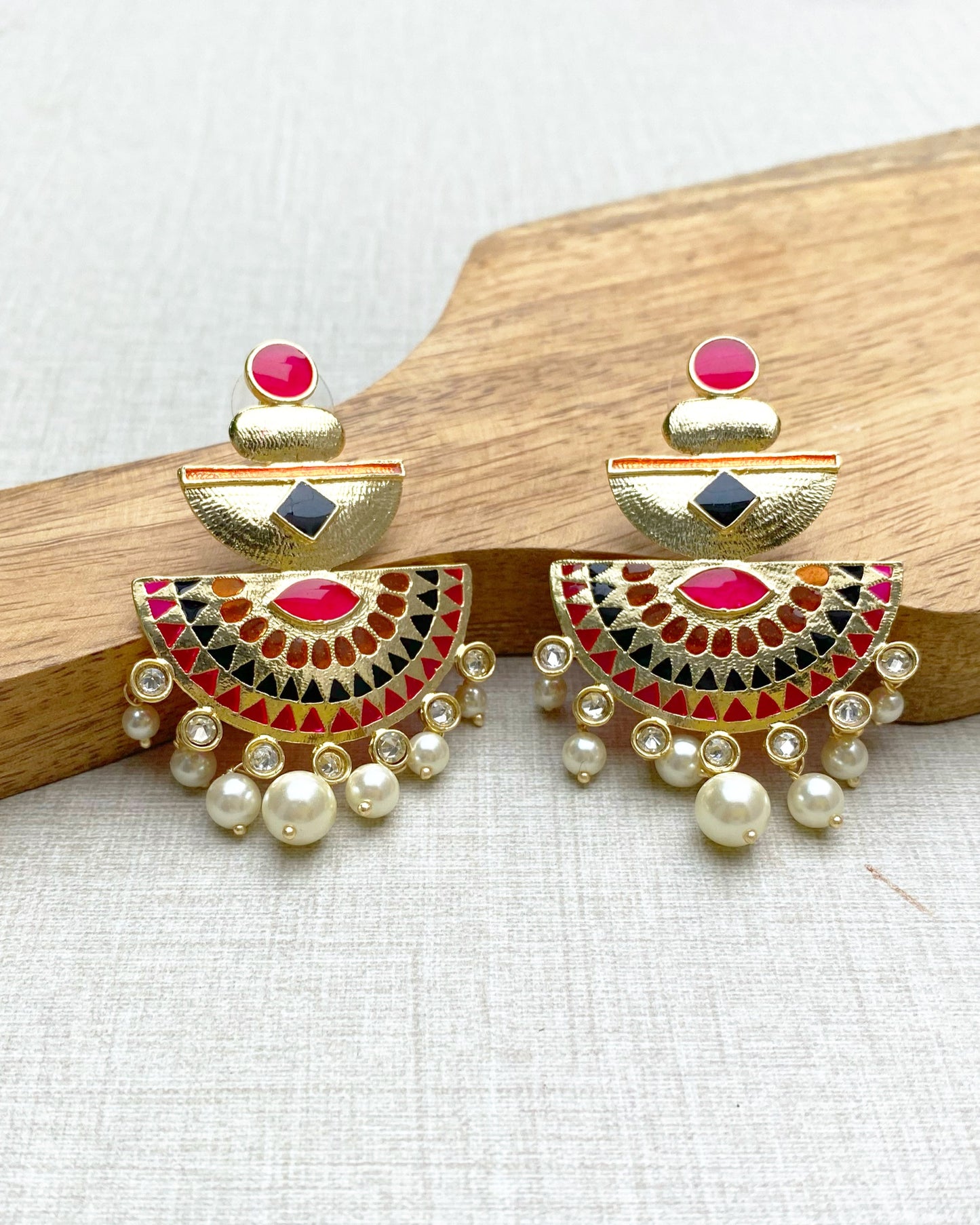 Multi-Color Tribal Geometric Enamel Earrings