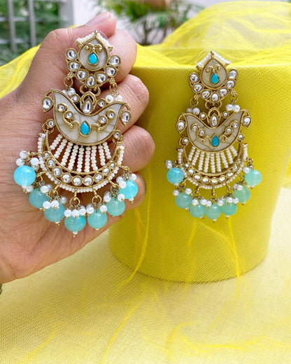 Turquoise Lagoon Pearl Chandbali Earring