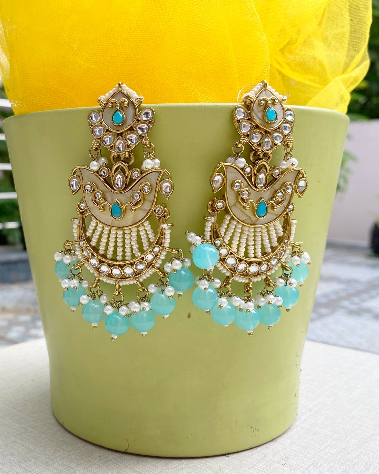 Turquoise Lagoon Pearl Chandbali Earring
