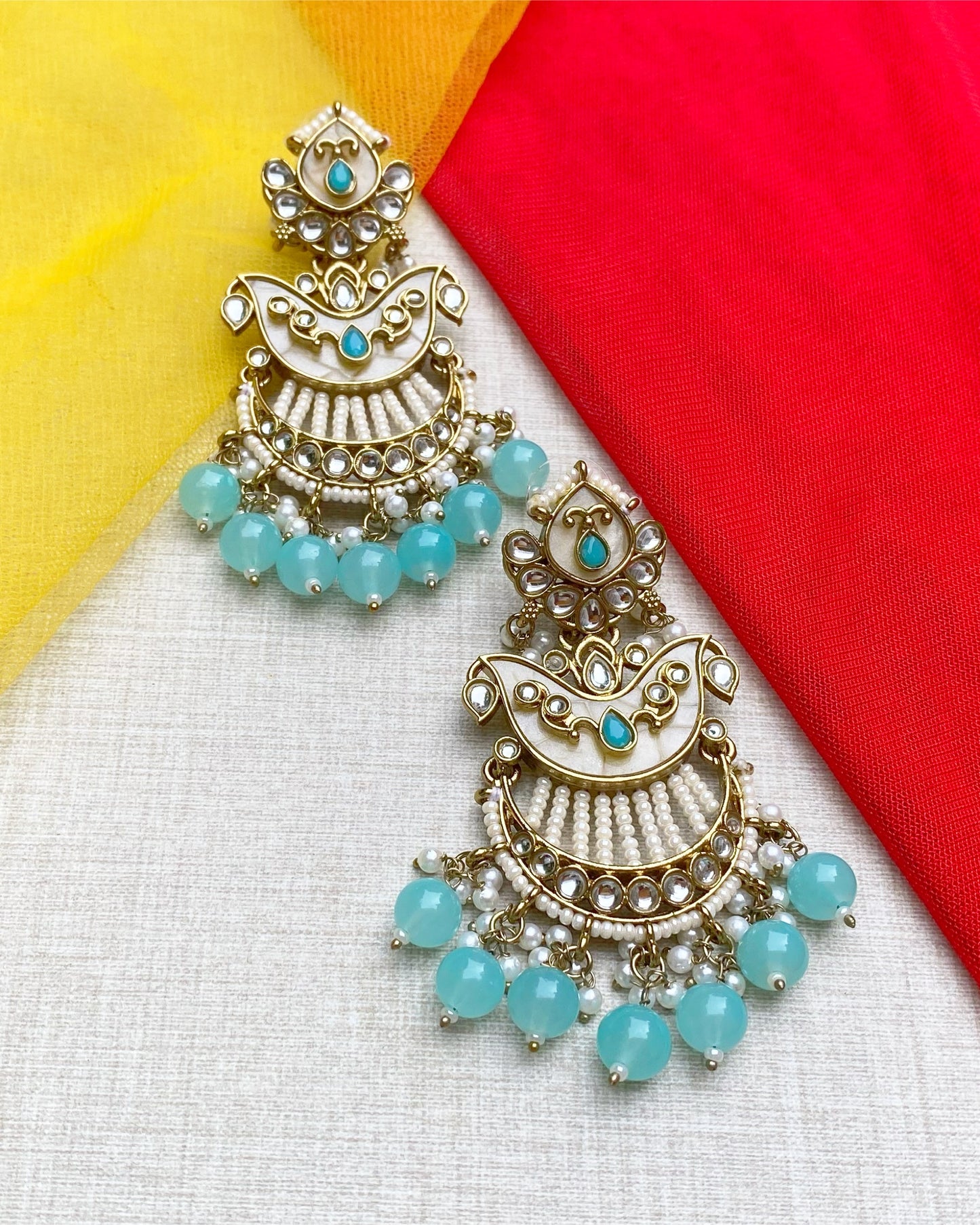 Turquoise Lagoon Pearl Chandbali Earring