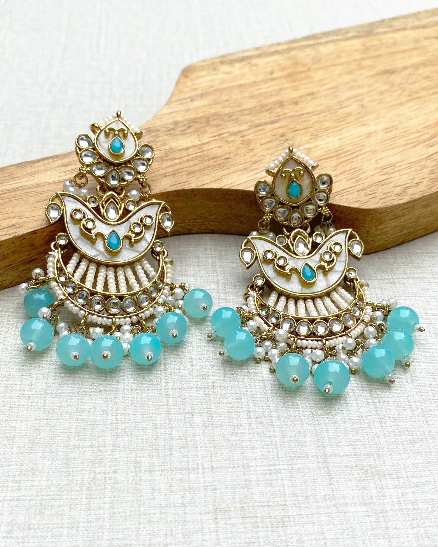 Turquoise Lagoon Pearl Chandbali Earring