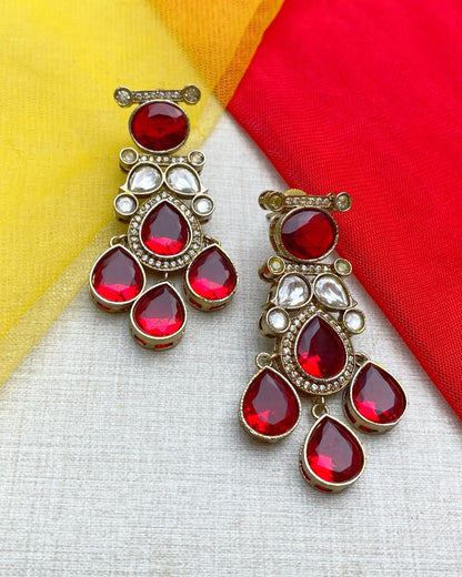 Deep Red Regent Kundan Earring