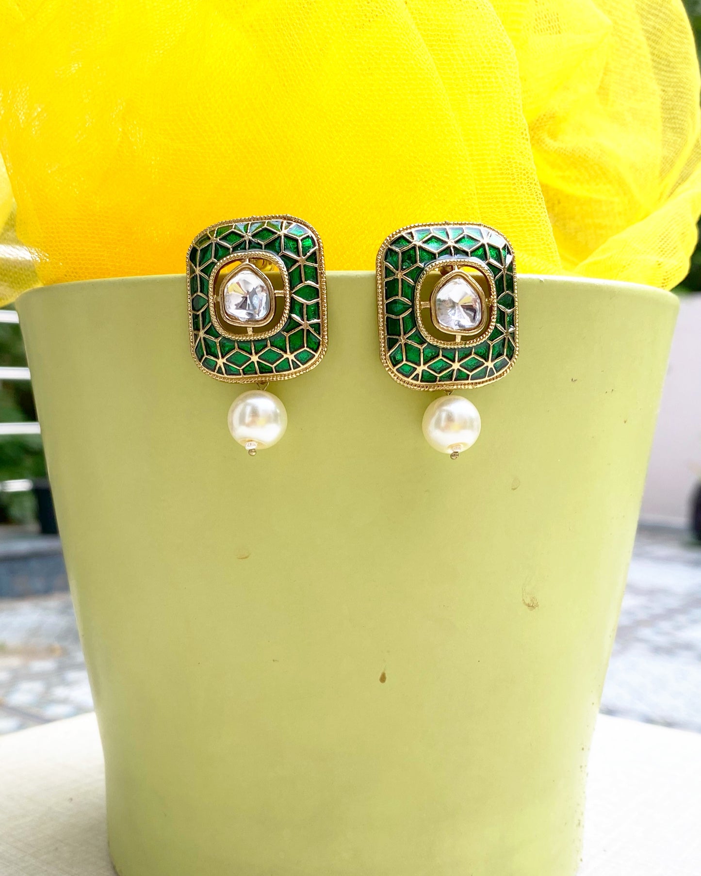 Bottle Green Meenakari Studs