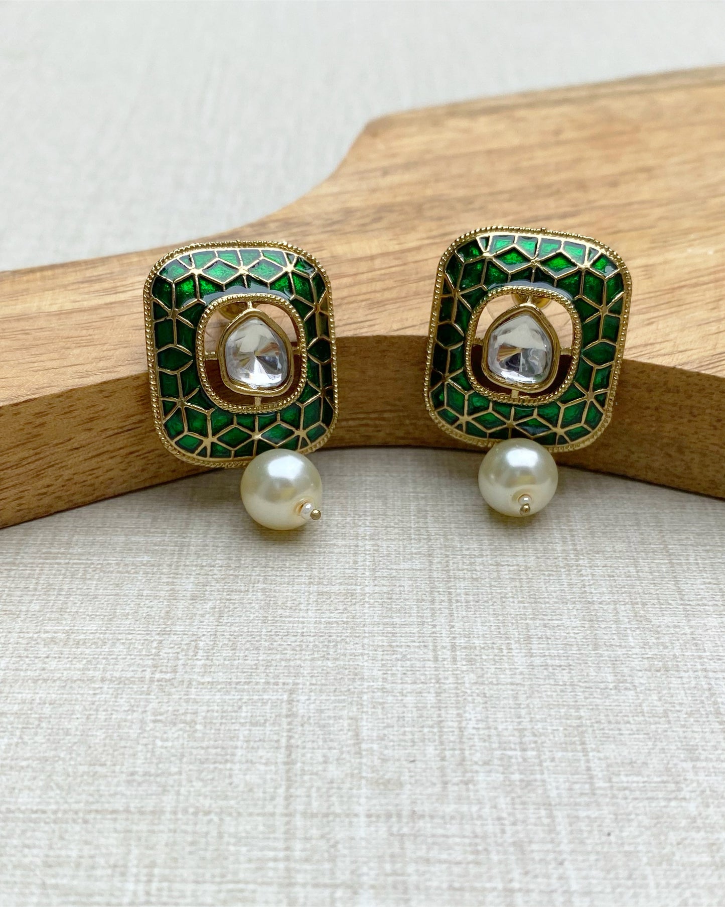 Bottle Green Meenakari Studs