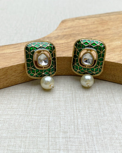 Bottle Green Meenakari Studs