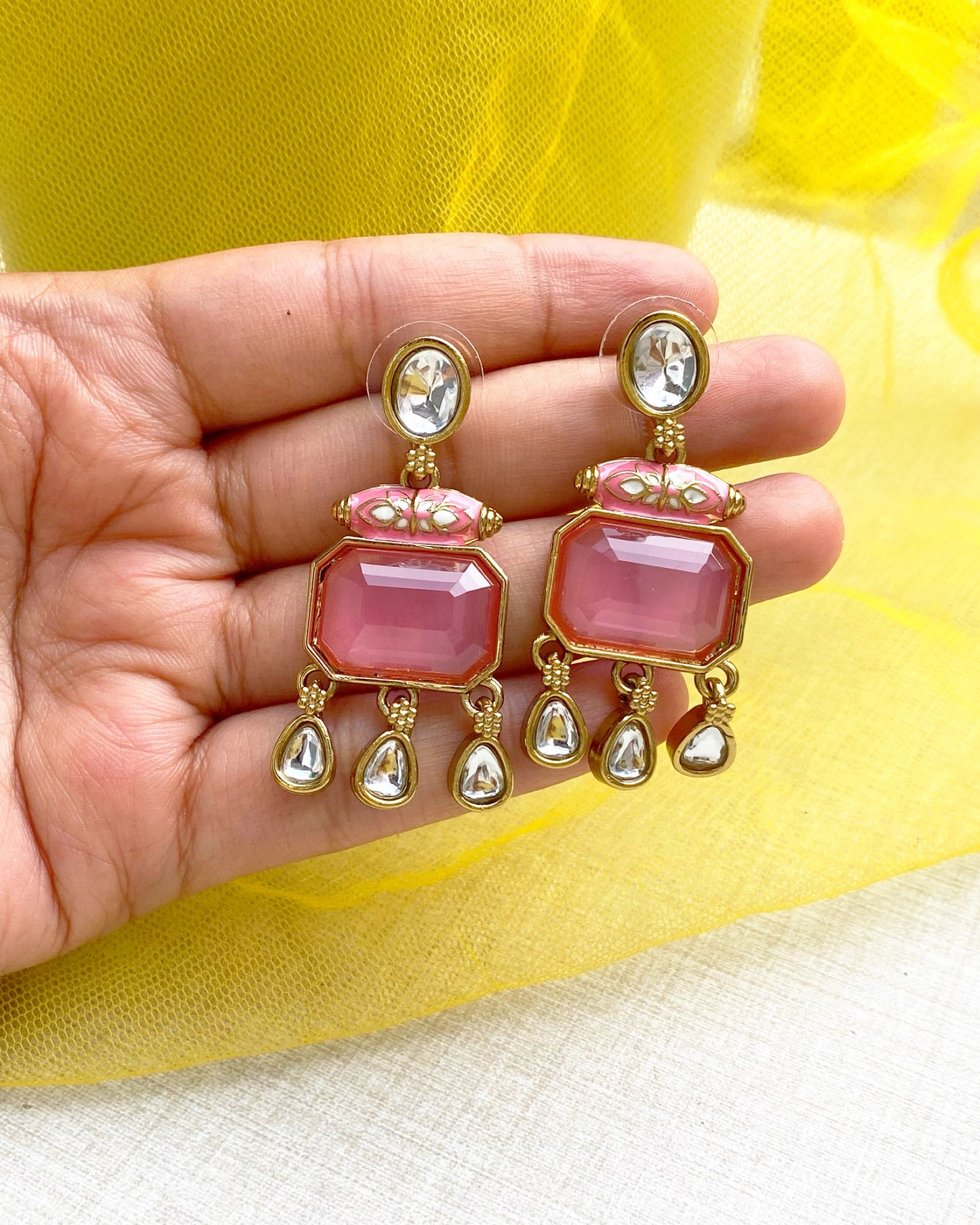 Soft Blush Enamel & Crystal Earrings