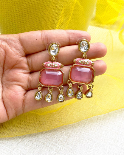Soft Blush Enamel & Crystal Earrings