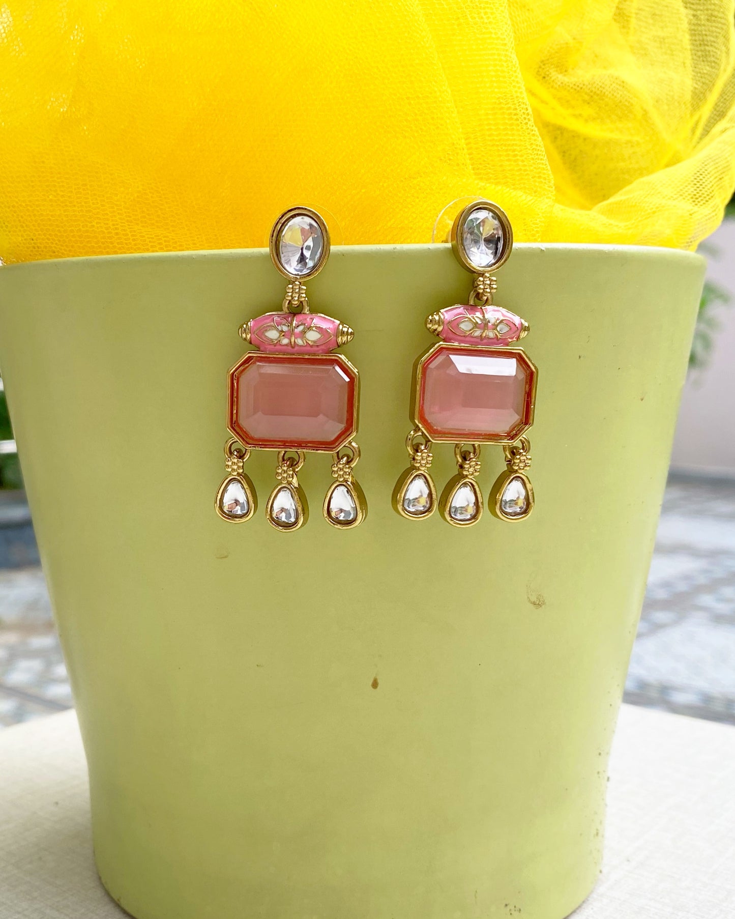 Soft Blush Enamel & Crystal Earrings