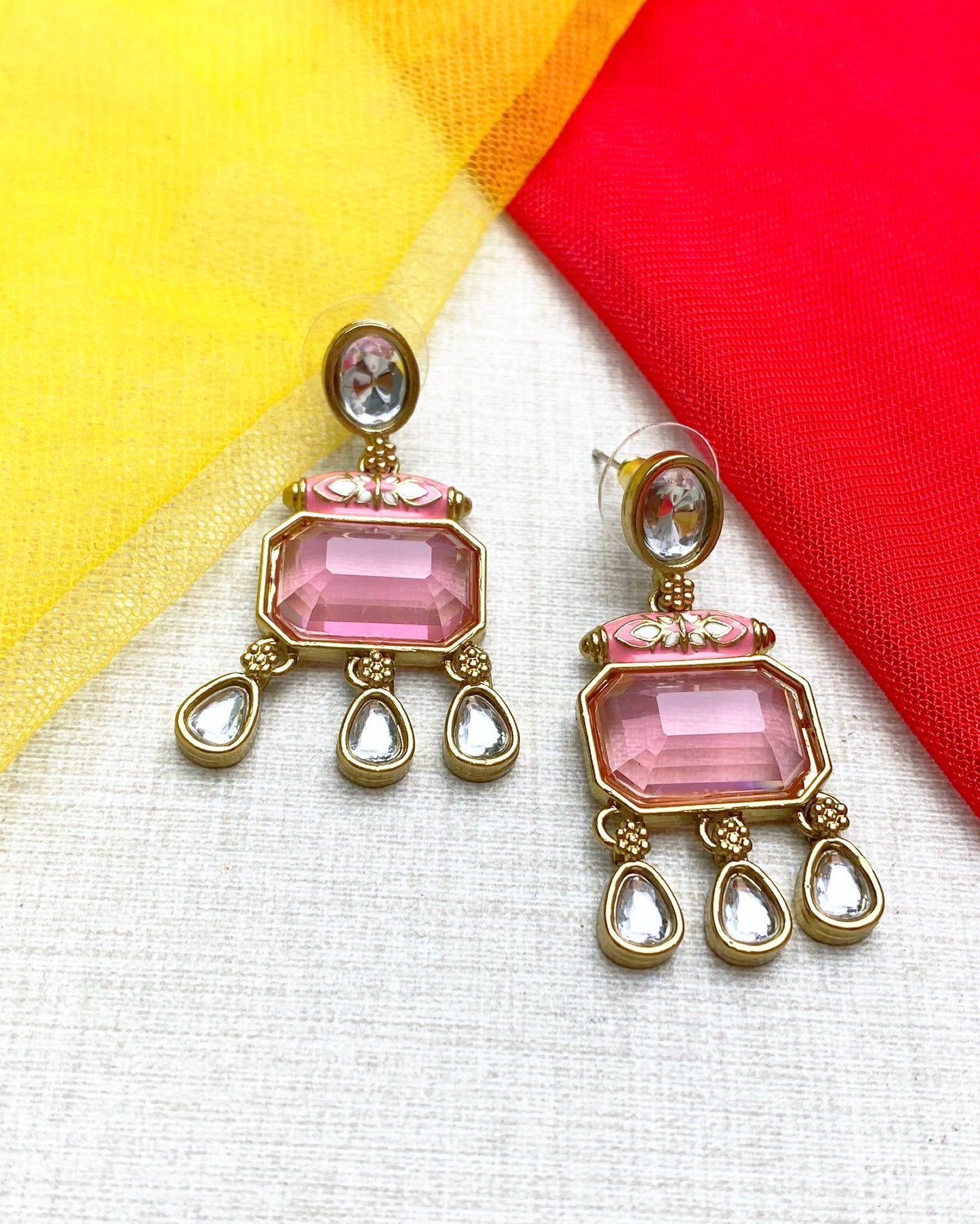 Soft Blush Enamel & Crystal Earrings