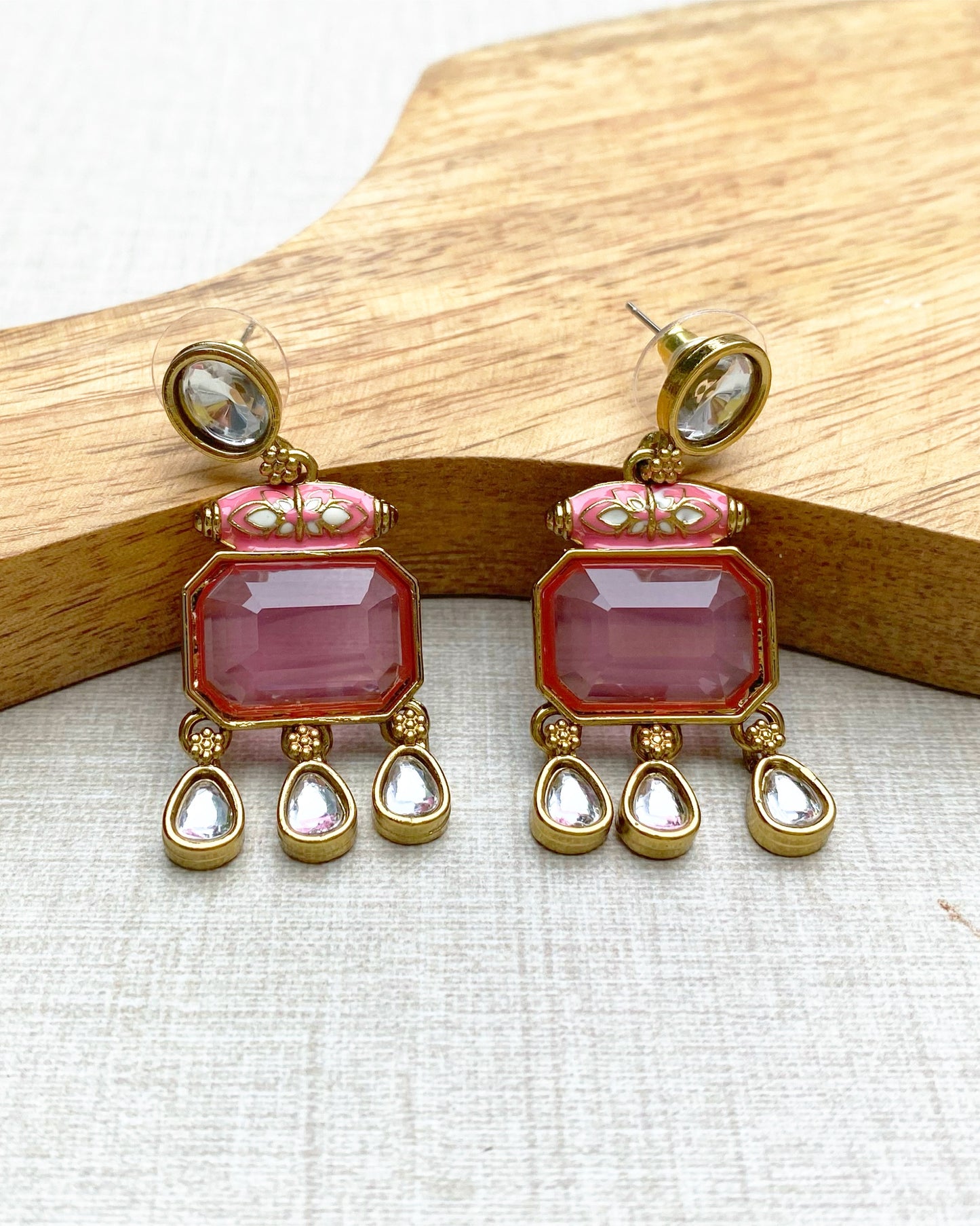 Soft Blush Enamel & Crystal Earrings