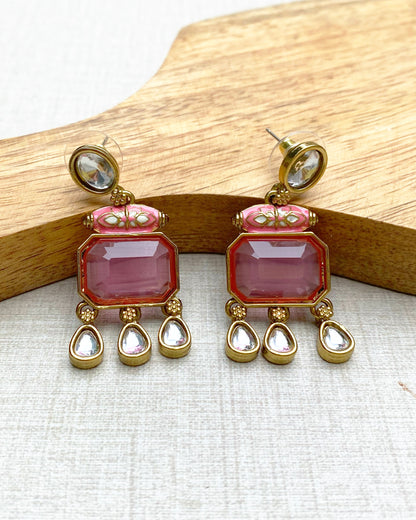 Soft Blush Enamel & Crystal Earrings