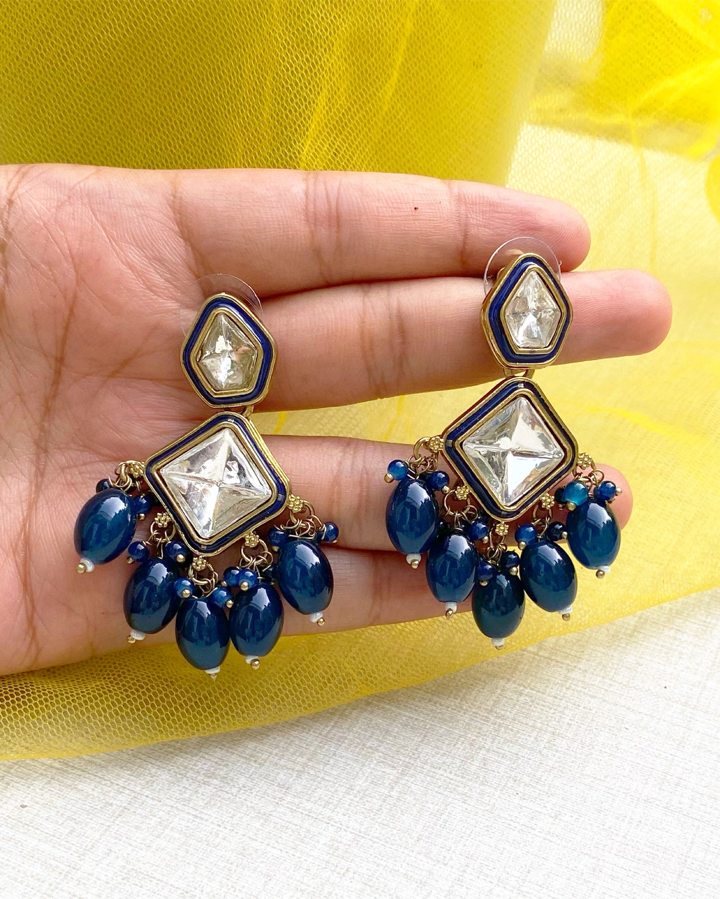 Deep Blue Prism Statement Earrings
