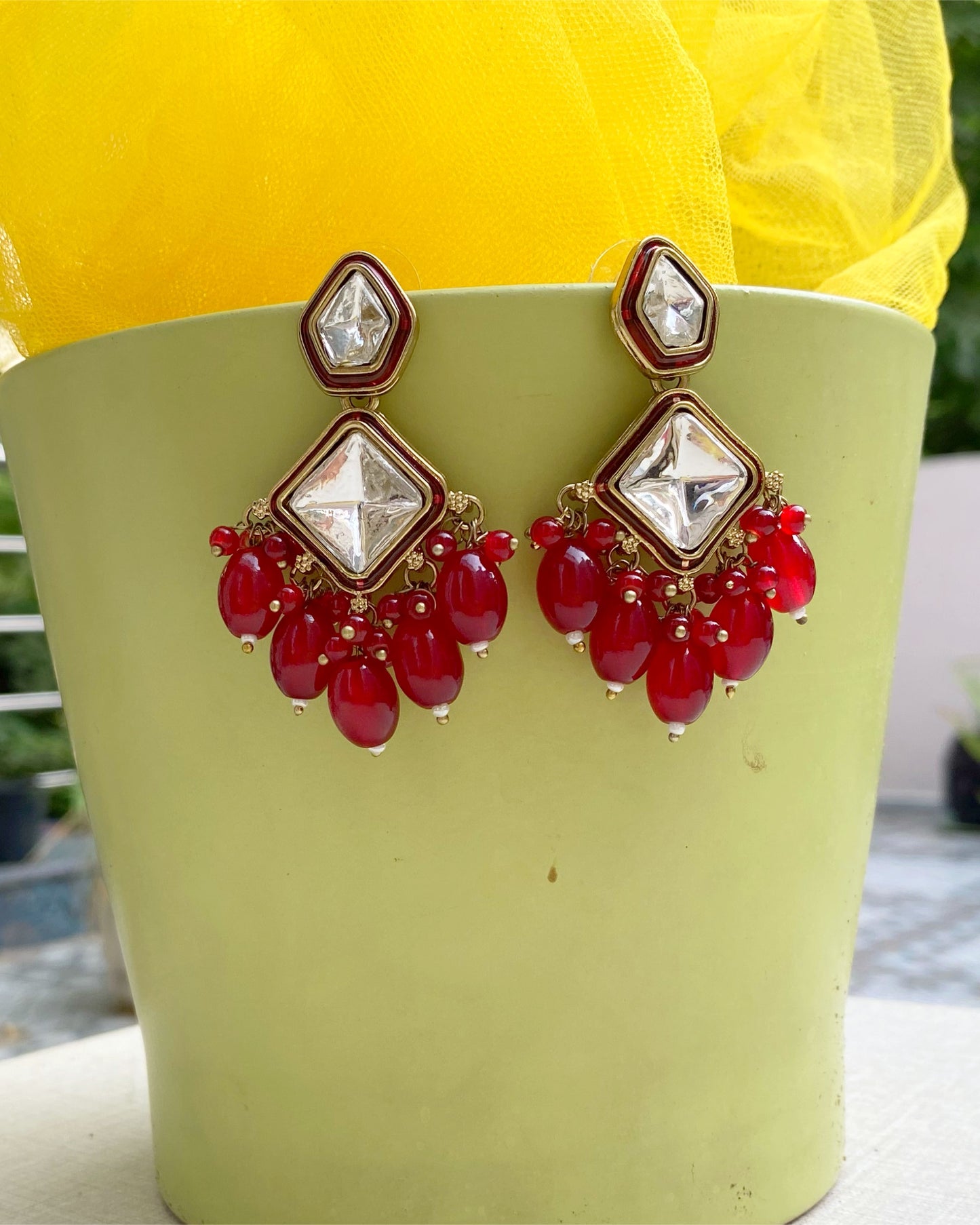 Deep Red Prism Statement Earrings