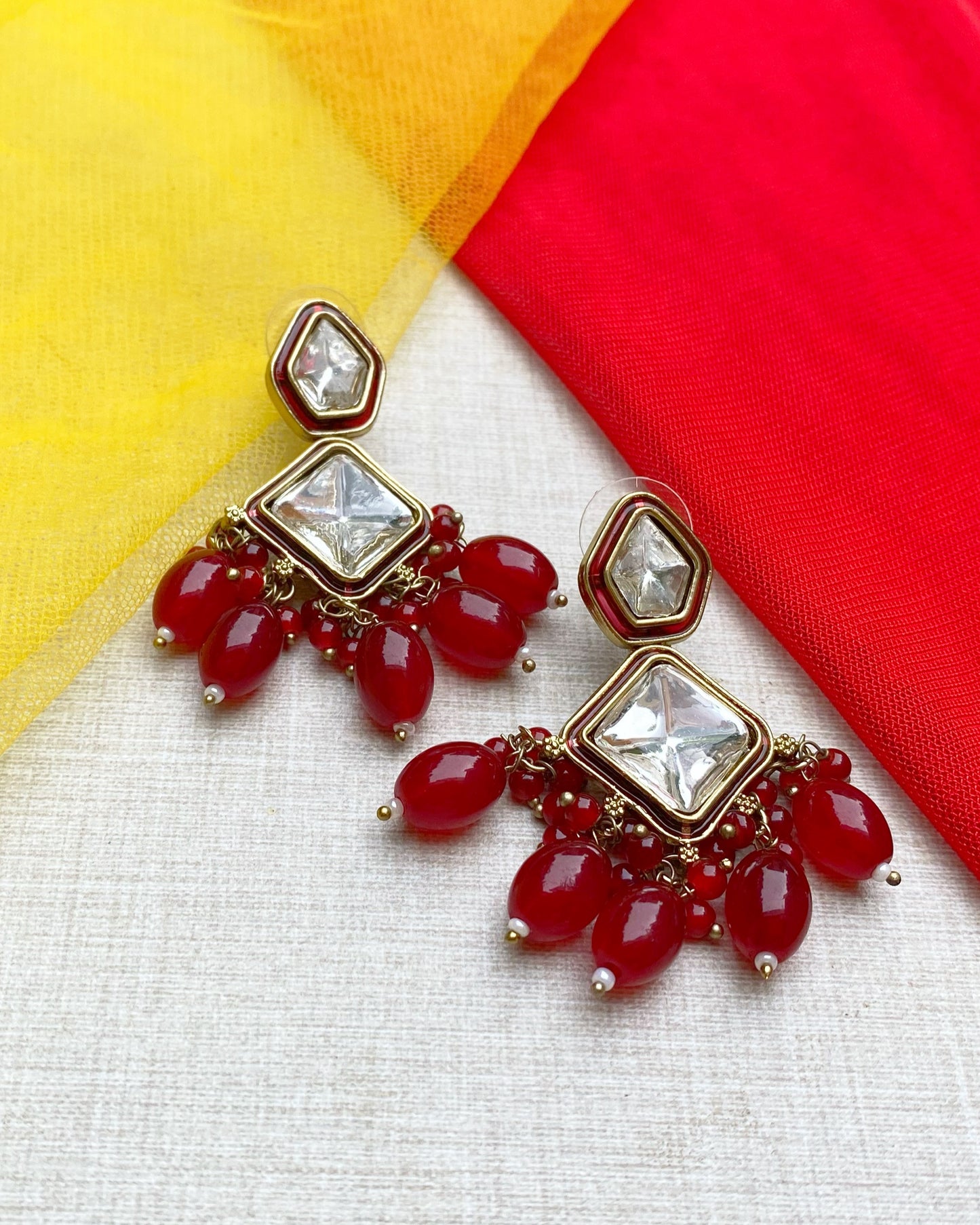 Deep Red Prism Statement Earrings