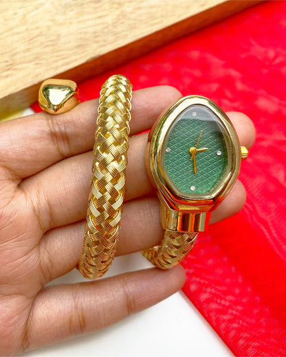 Snake-Motif Mesh Wrap Watch