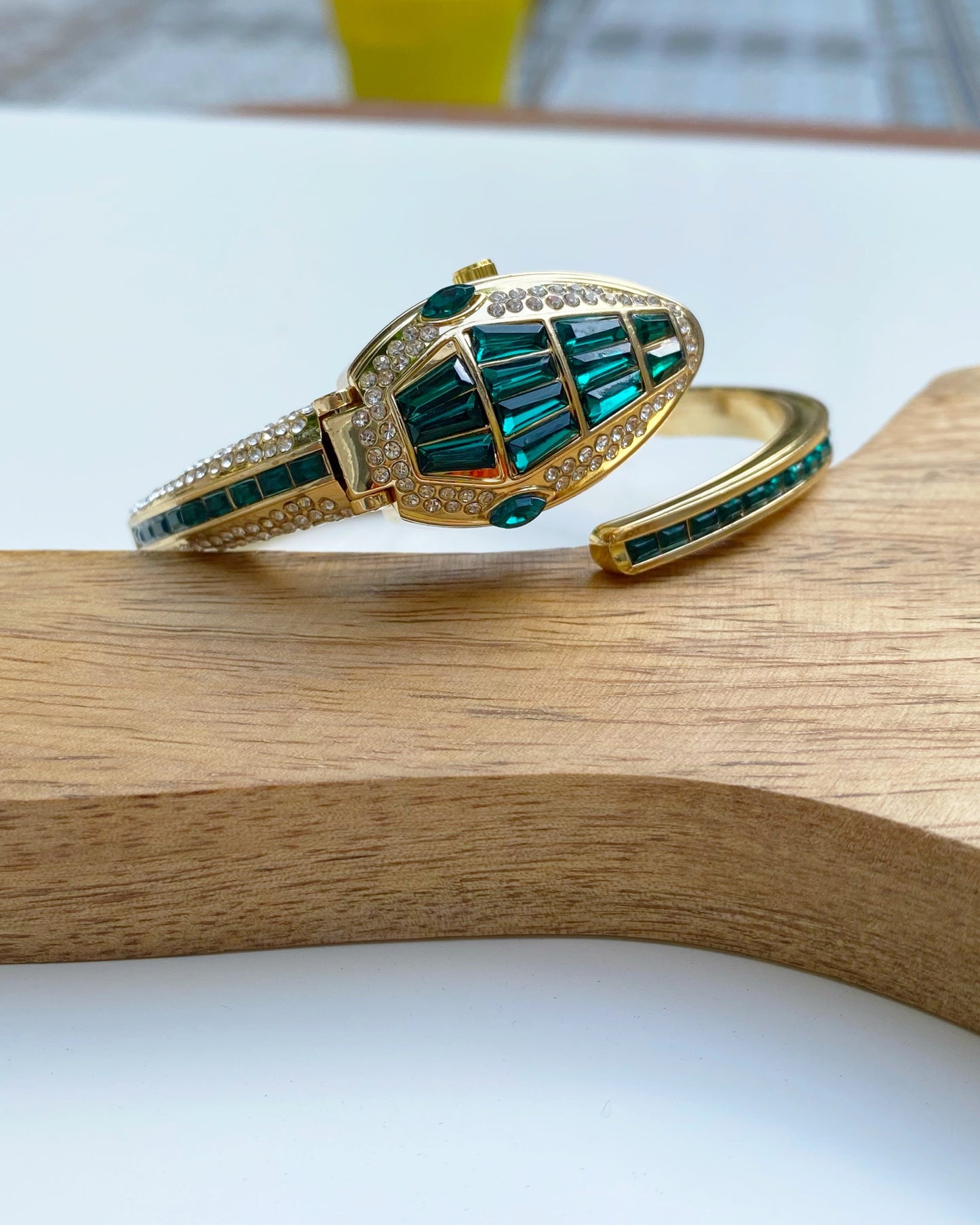 Emerald Serpent Cuff Bracelet Watch