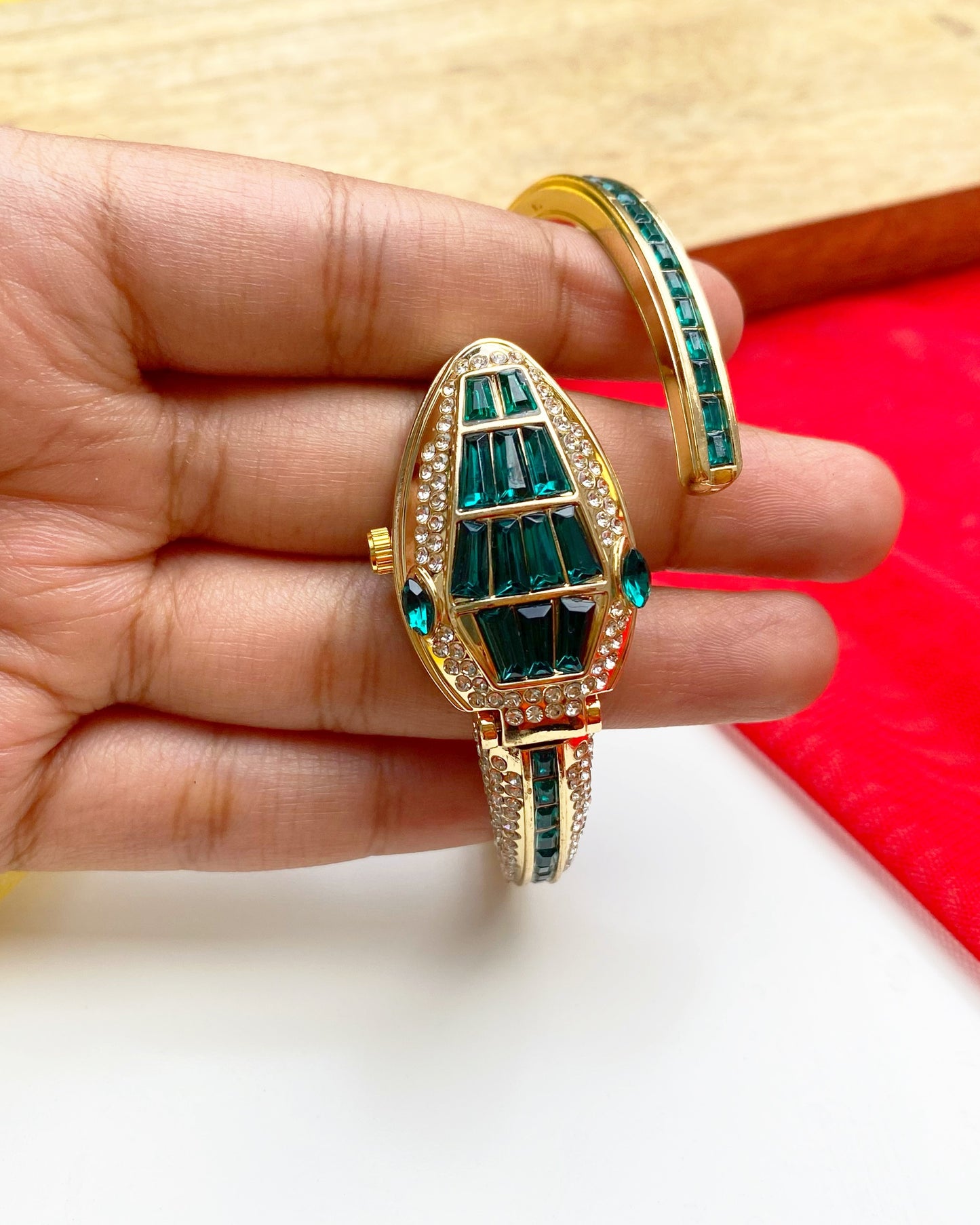 Emerald Serpent Cuff Bracelet Watch