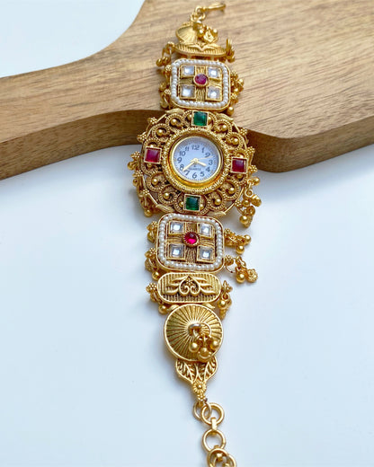 Royal Temple Kundan Bracelet Watch