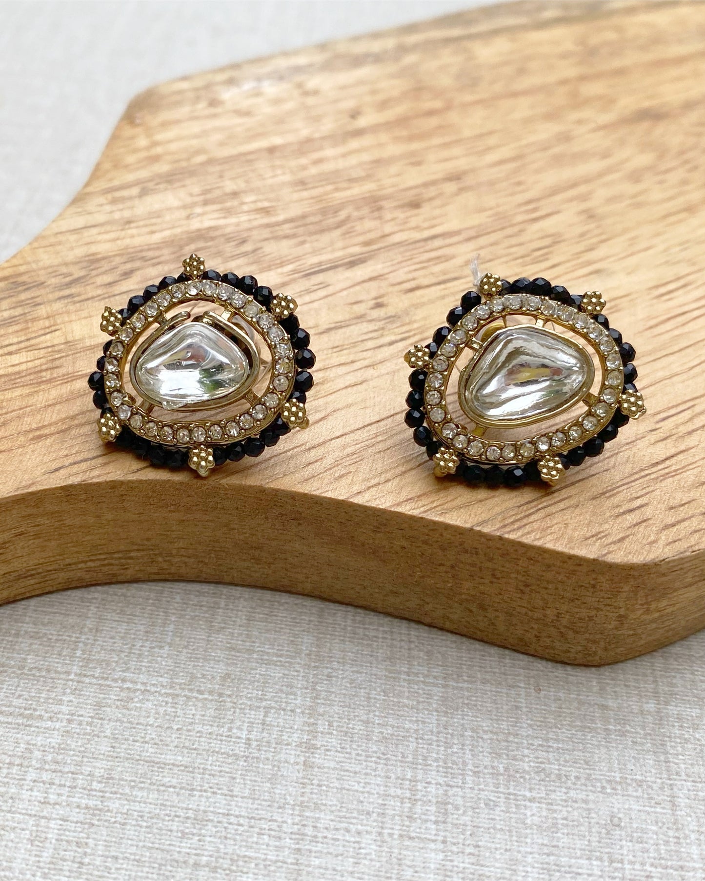 Black beads Antique Gold Kundan Studs