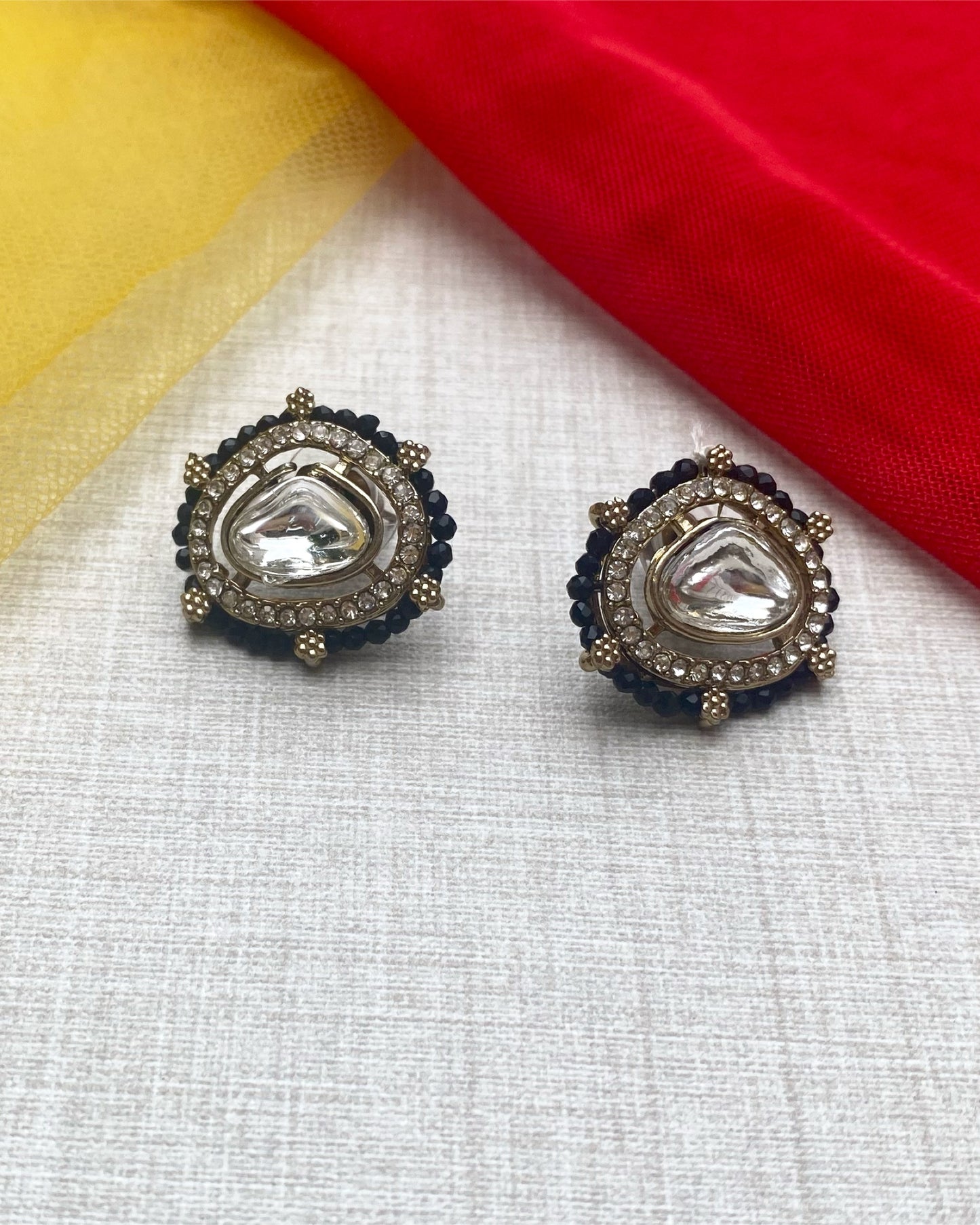 Black beads Antique Gold Kundan Studs