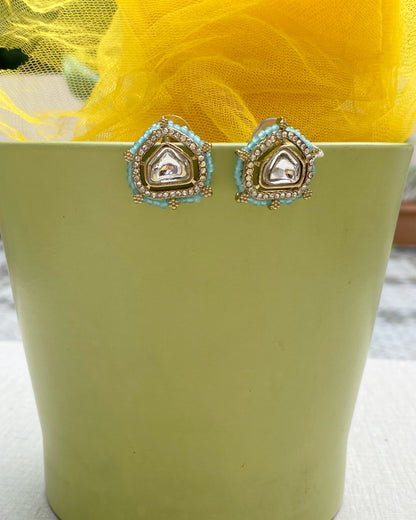 Light Blue beads Antique Gold Kundan Studs