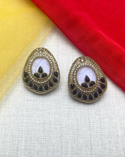 Black Regal Teardrop Stud Earrings
