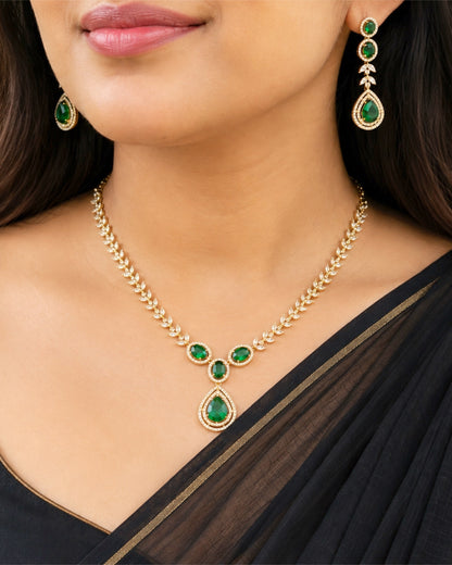 Emerald Green Oval-Drop Necklace Set