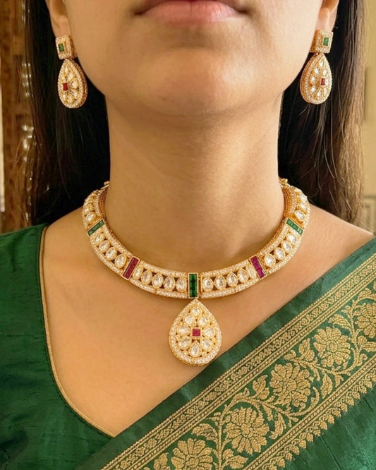 Rajwadi Mossanite Royal Necklace Set