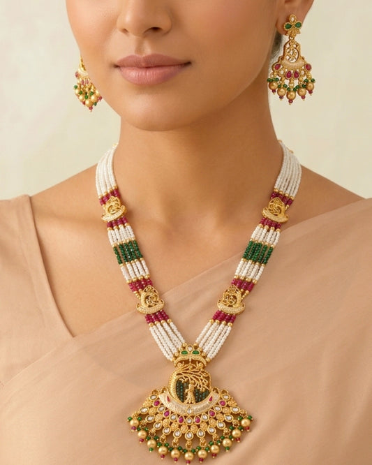 Tricolor Pearl Vintage Rani Necklace Set